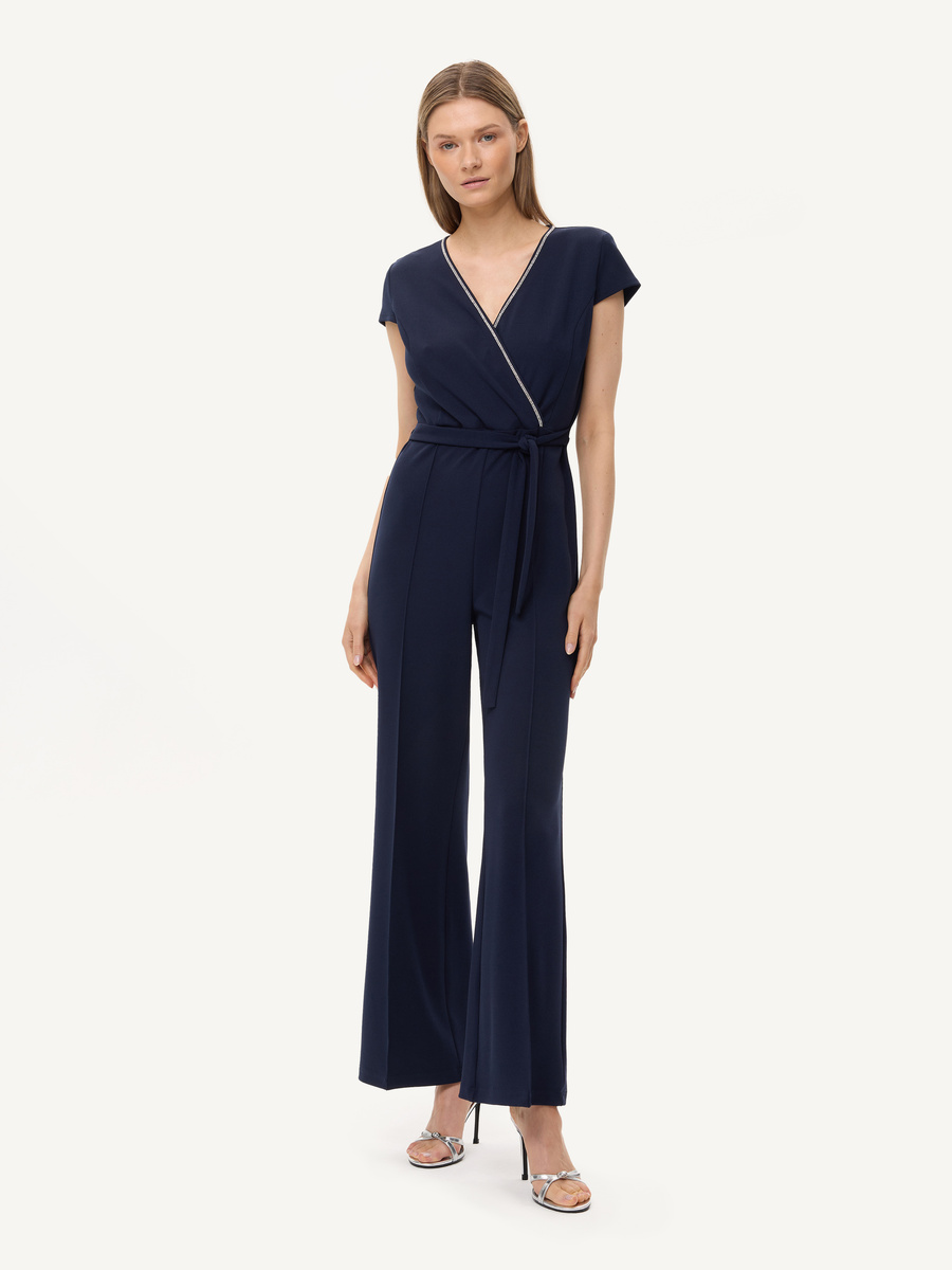 Tailored jumpsuit with crystal trim – navy
