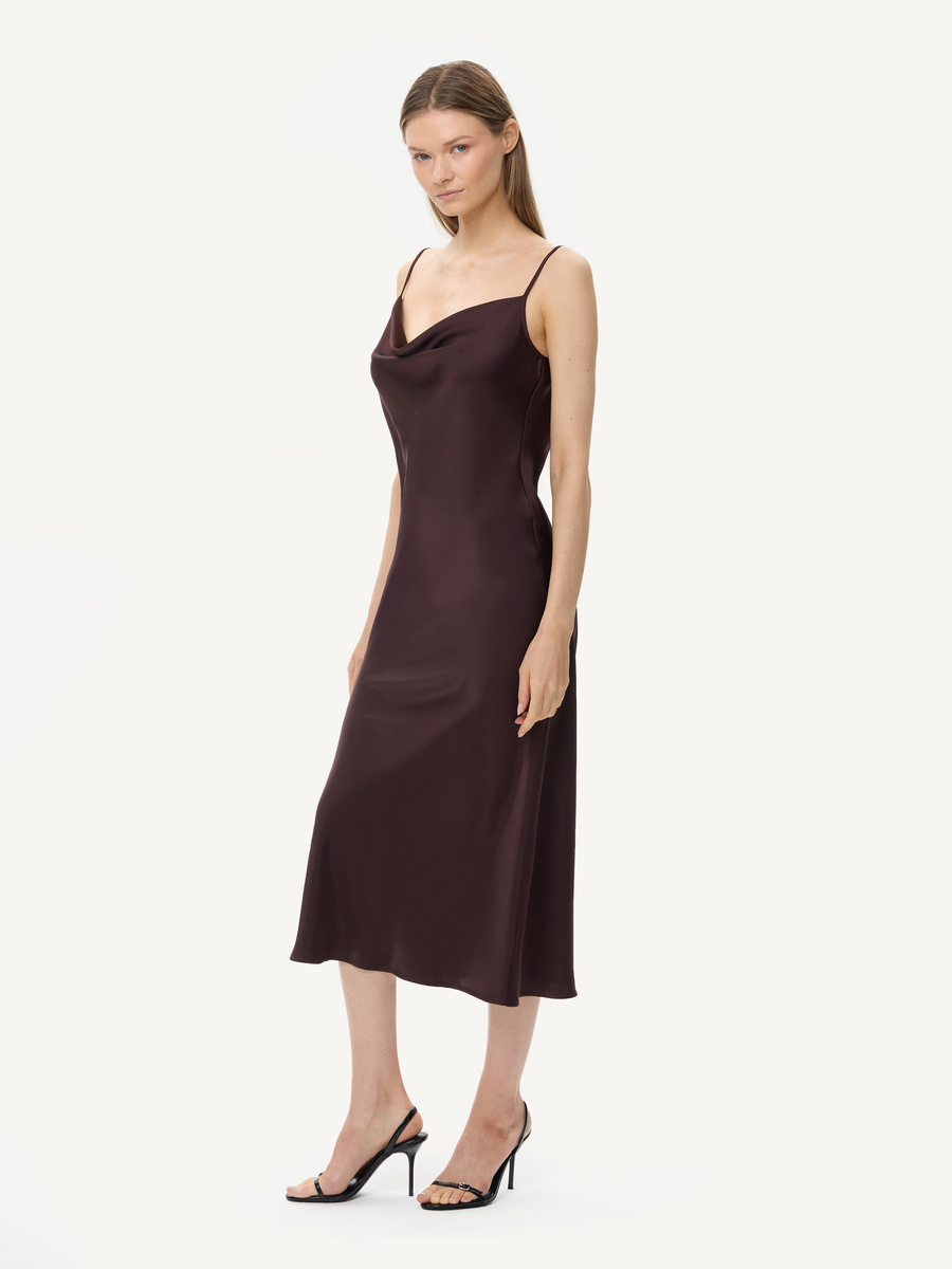 Satin slip dress - chocolate