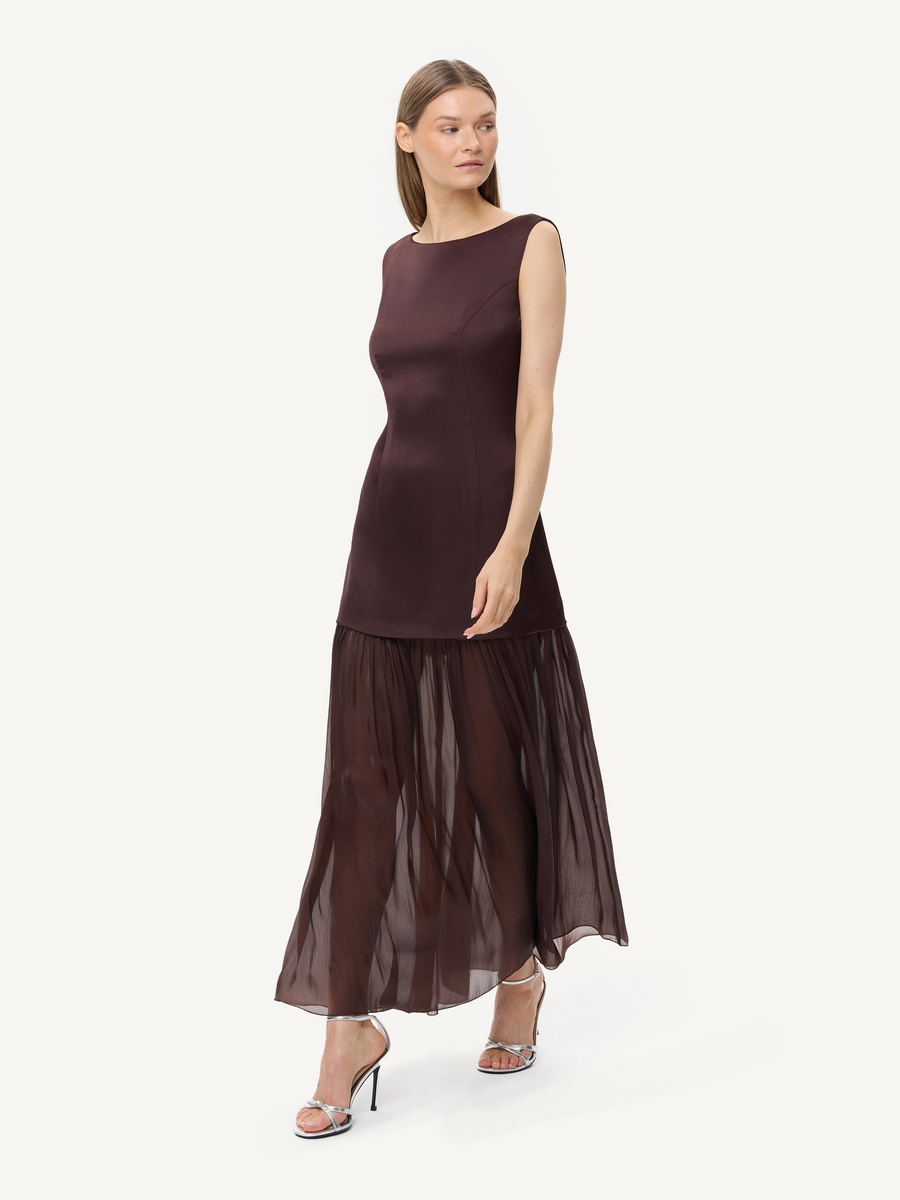 Cocktail dress with chiffon-like detailing – chocolate