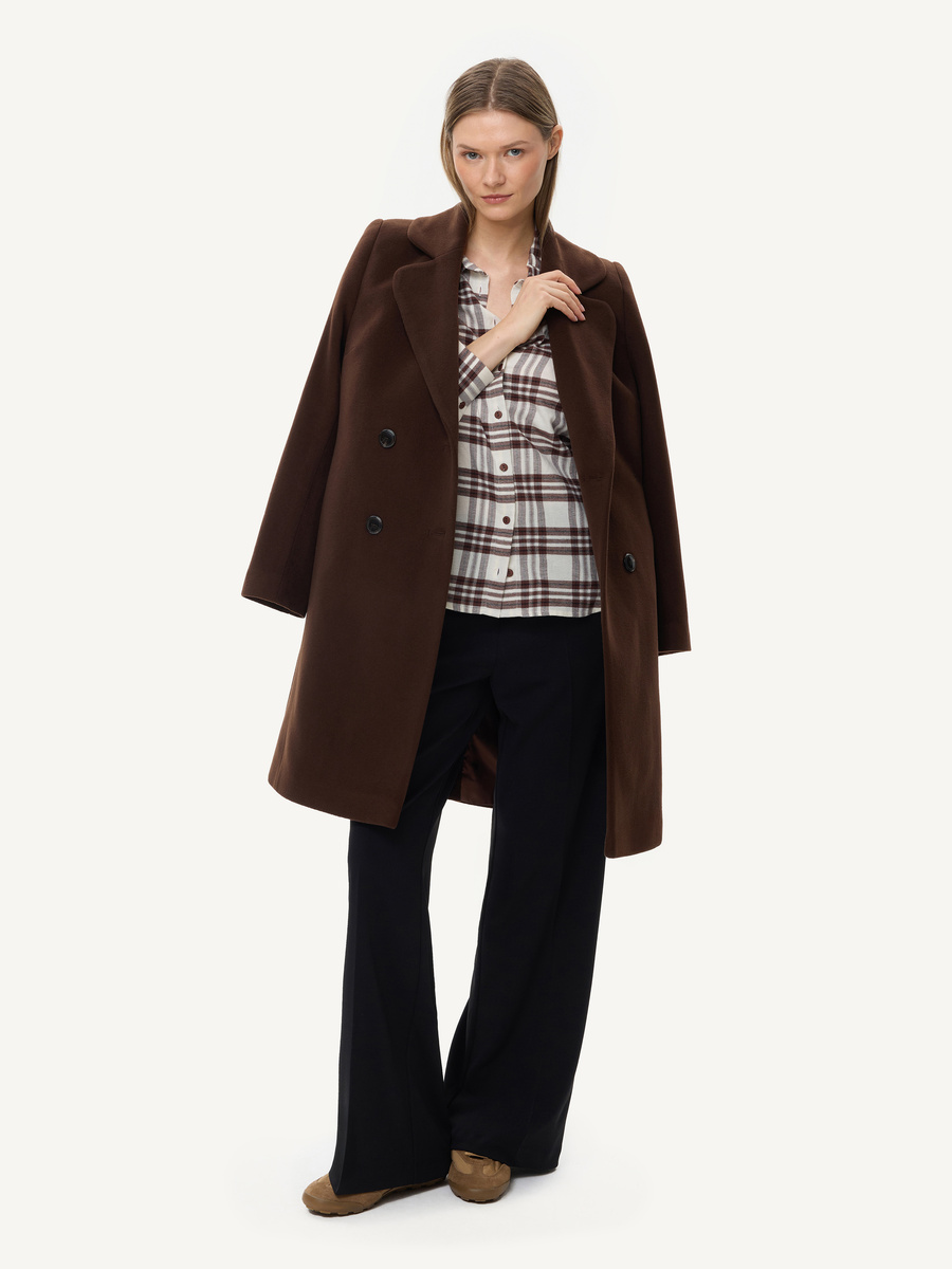 KMX Studio Double-breasted virgin wool & cashmere coat – chocolate