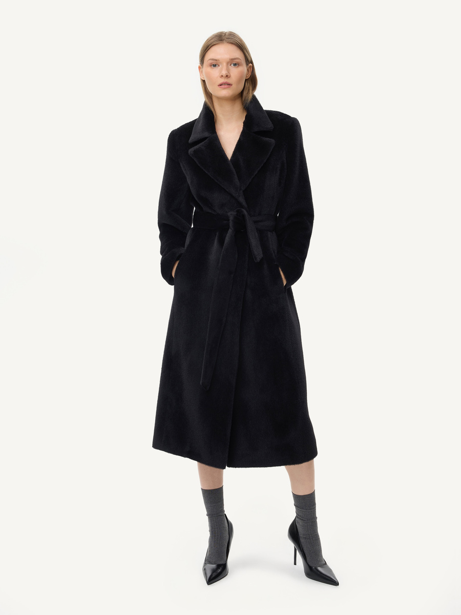 KMX Studio Suri Alpaca & virgin wool belted coat – black
