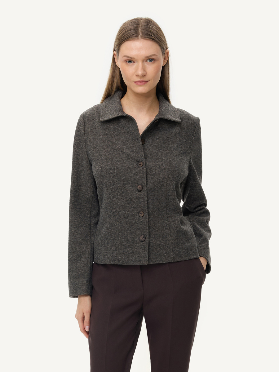 Button-front soft knit jacket - brown
