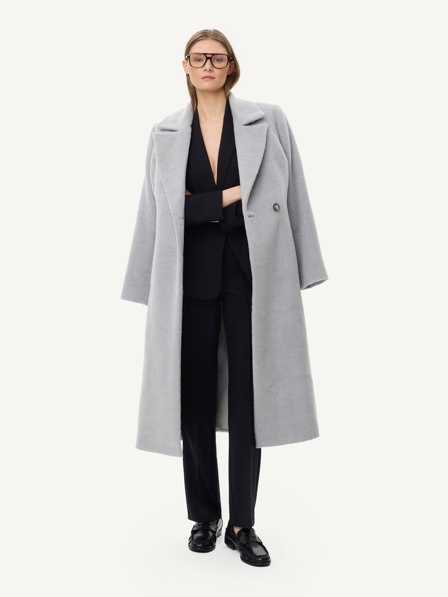 KMX Studio Suri Alpaca & virgin wool belted coat – light grey