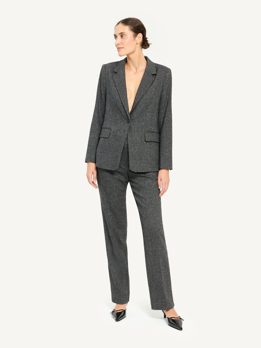Herringbone suit with wool and silk - black