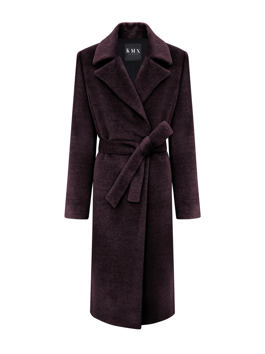 KMX Studio Suri Alpaca & virgin wool belted coat – burgundy