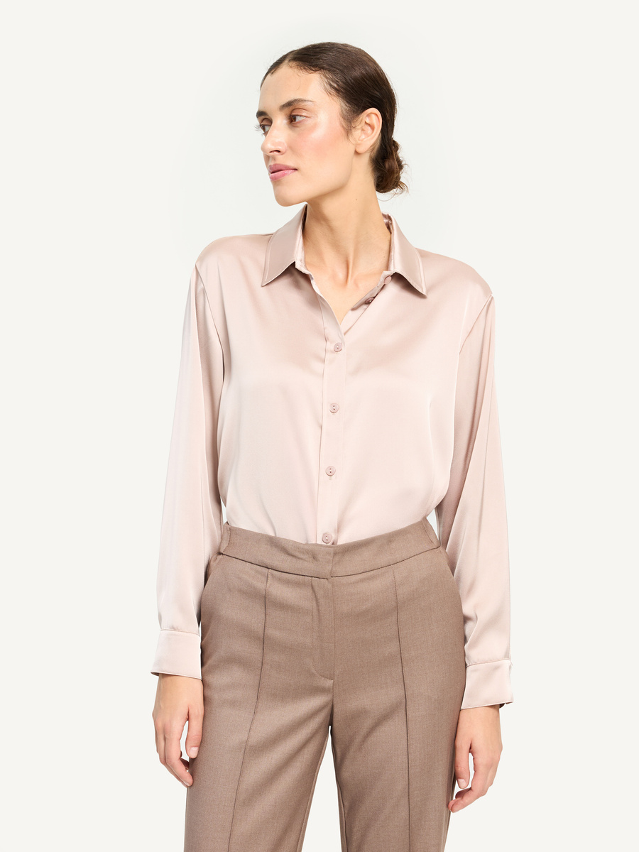 Beżowa koszula z połyskiem i kołnierzem