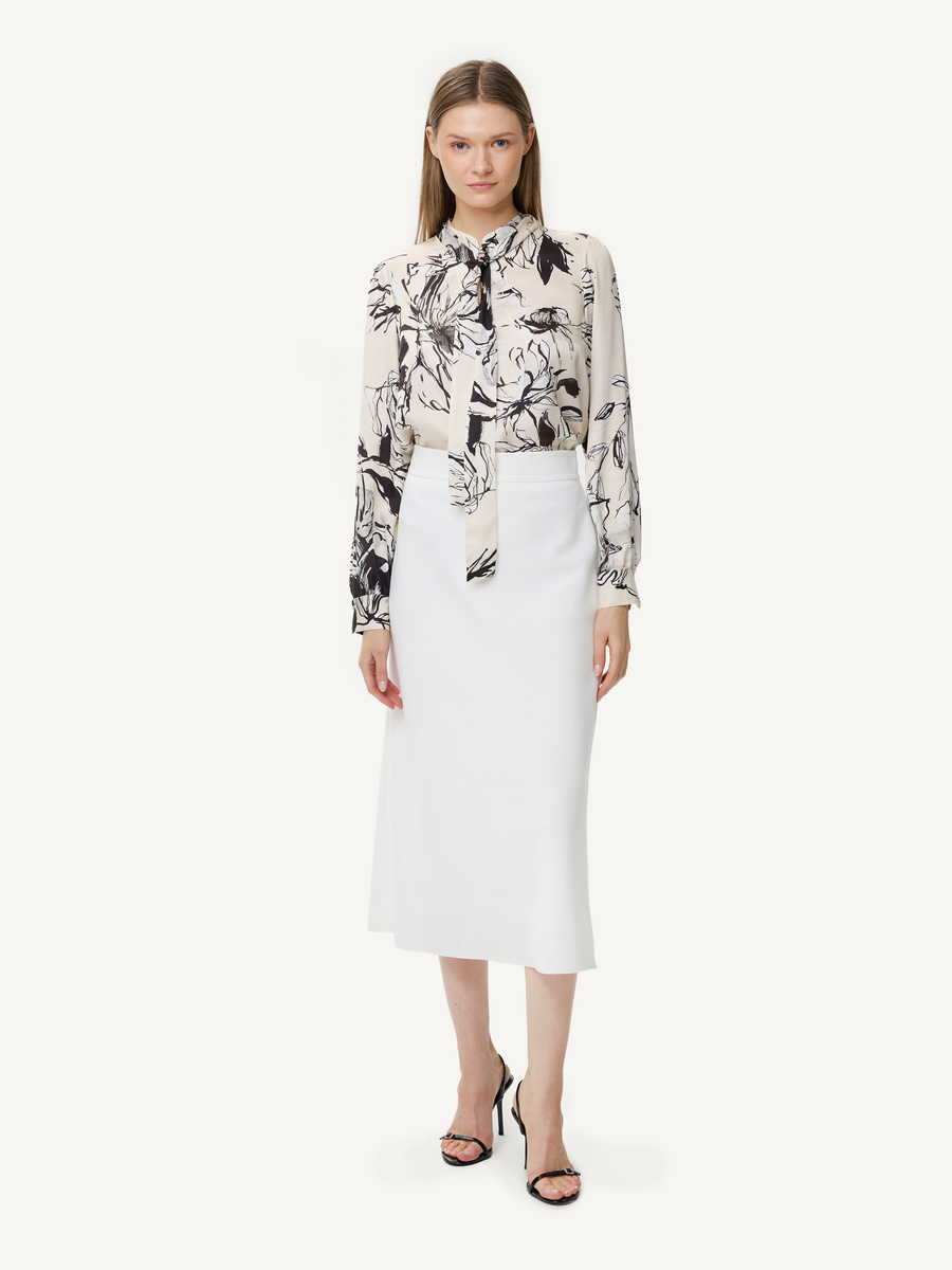 Flared midi skirt with decorative waistband – ecru