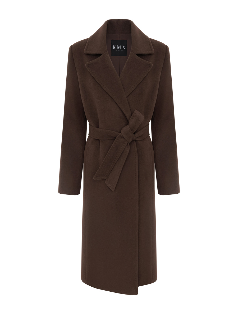 KMX Studio Belted coat in virgin wool & cashmere – chocolate