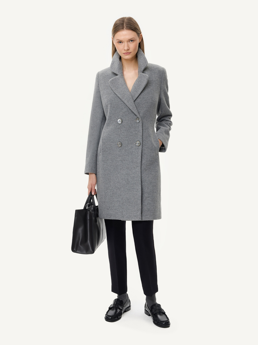 KMX Studio Płaszcz dwurzędowy z wełną dziewiczą i kaszmirem - popielaty