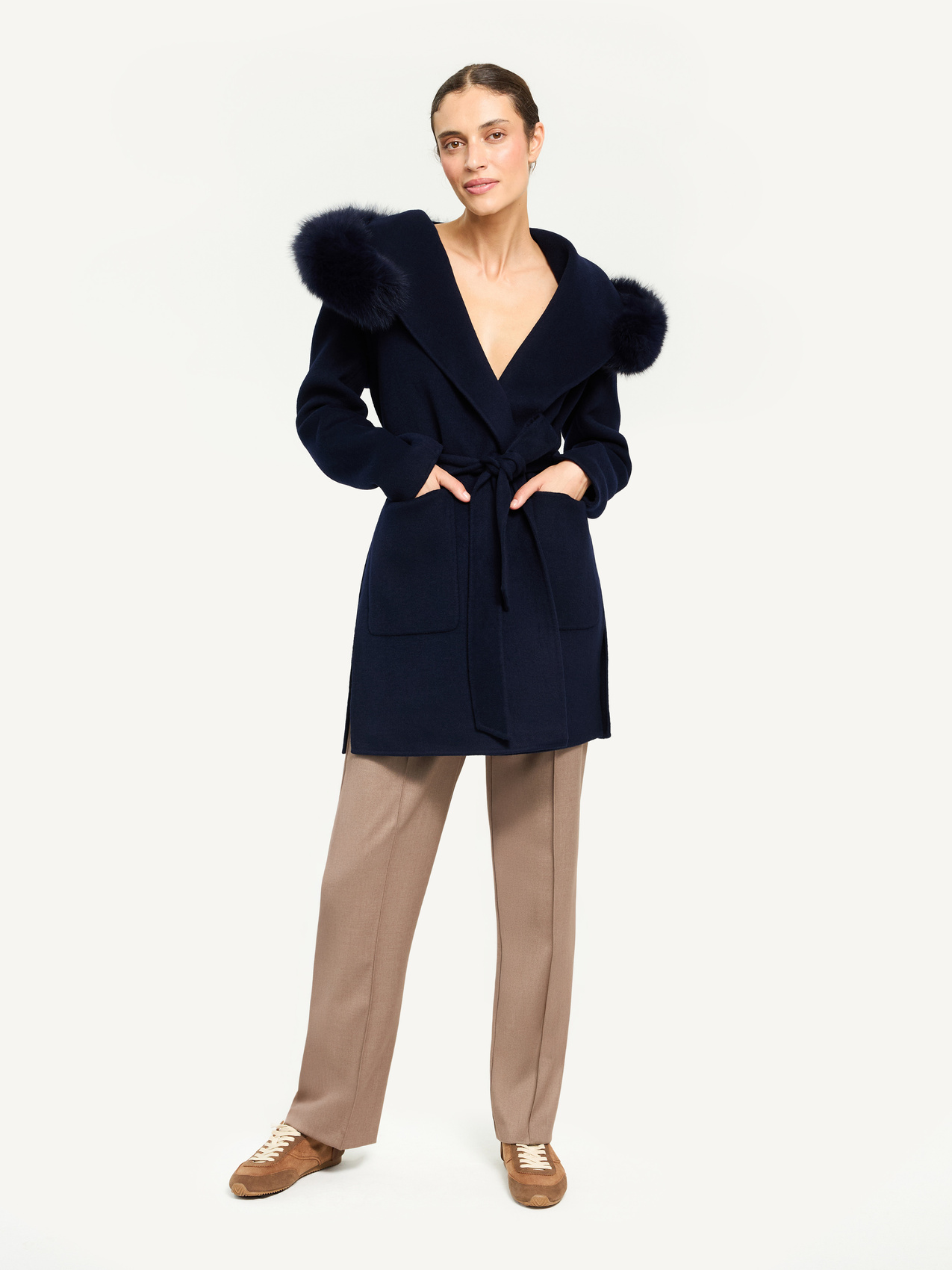 KMX Studio płaszcz double-face z wełny z odpinanym obszyciem