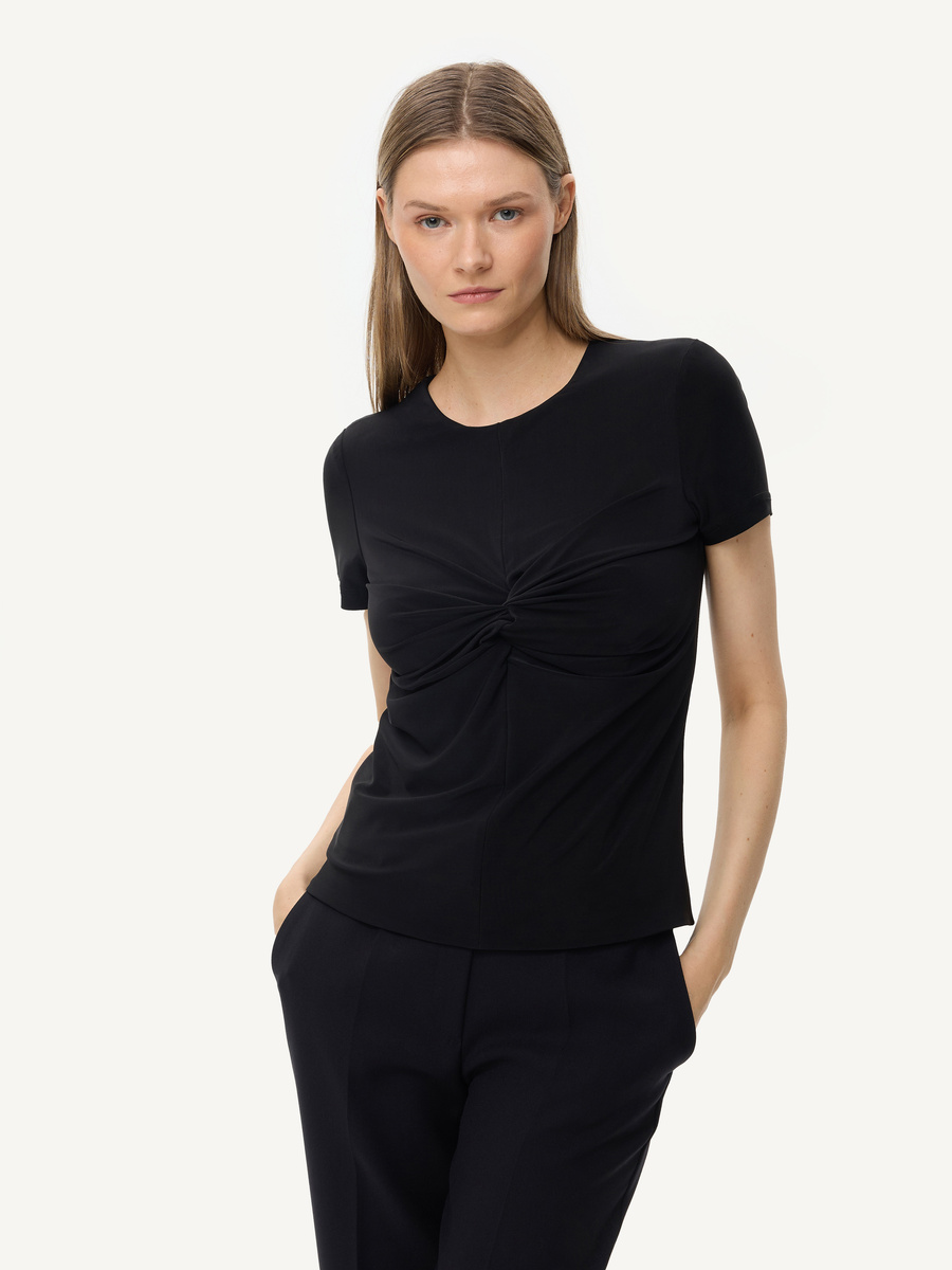 Jersey top with subtle gathering at the neckline – black