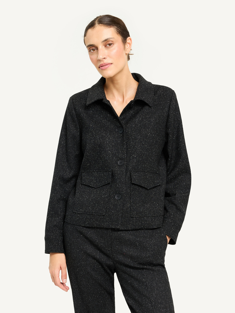 Melange wool blazer with silk blend - black