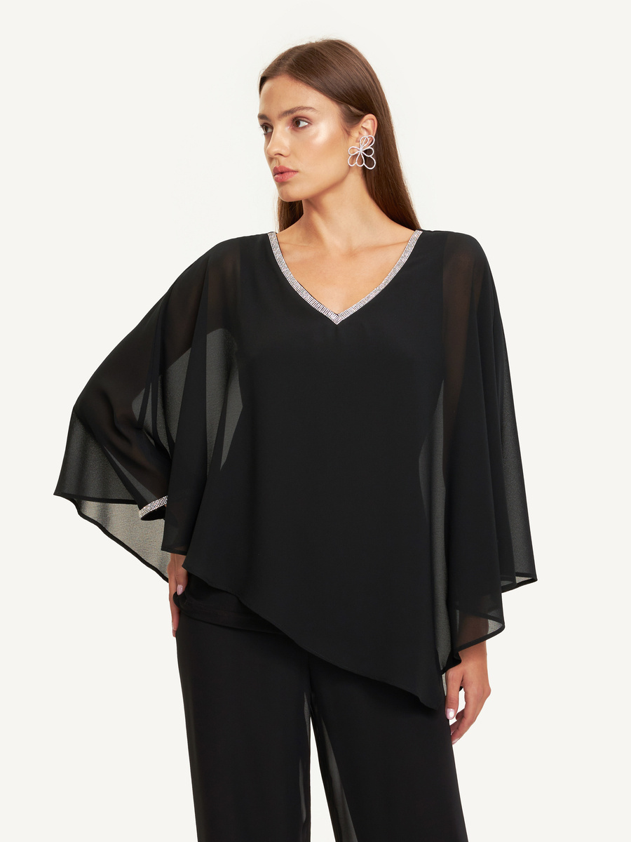 Chiffon blouse with rhinestone application
