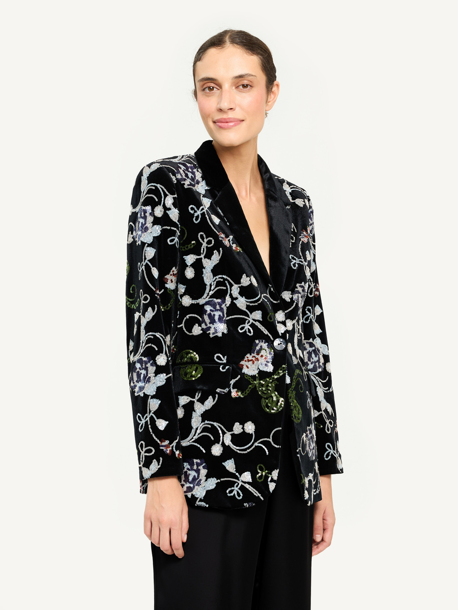 Velvet blazer with sequin embroidery - black