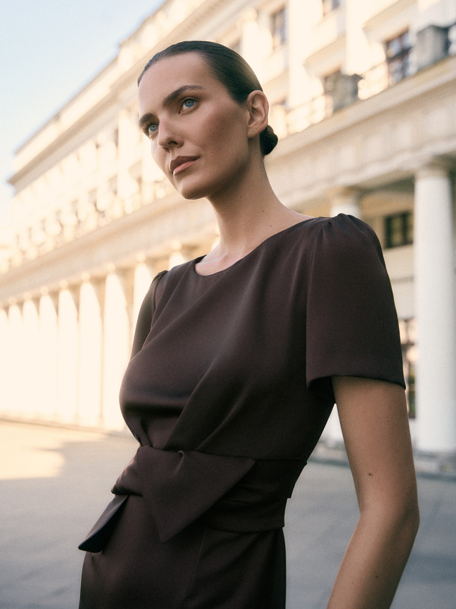 Cocktail dress with decorative wrap detail - chocolate