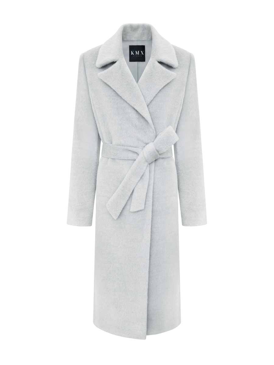KMX Studio Suri Alpaca & virgin wool belted coat – light grey