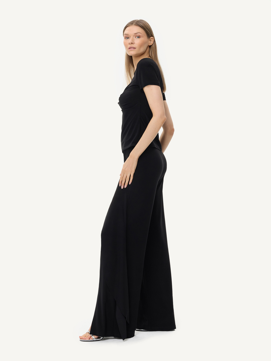 Black evening trousers with dramatic side slits