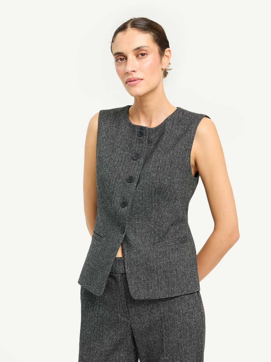 Black herringbone buttoned vest