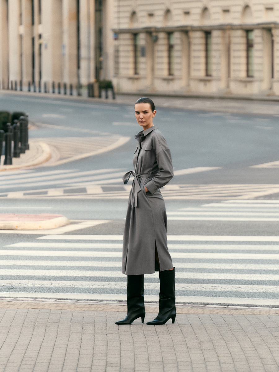 Grey shirt dress with wool