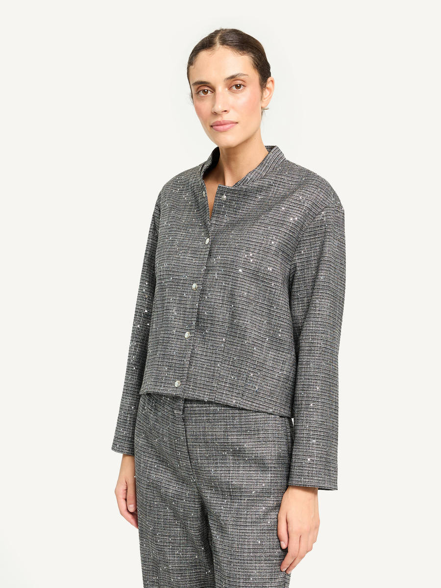 Cropped bomber in sequin check