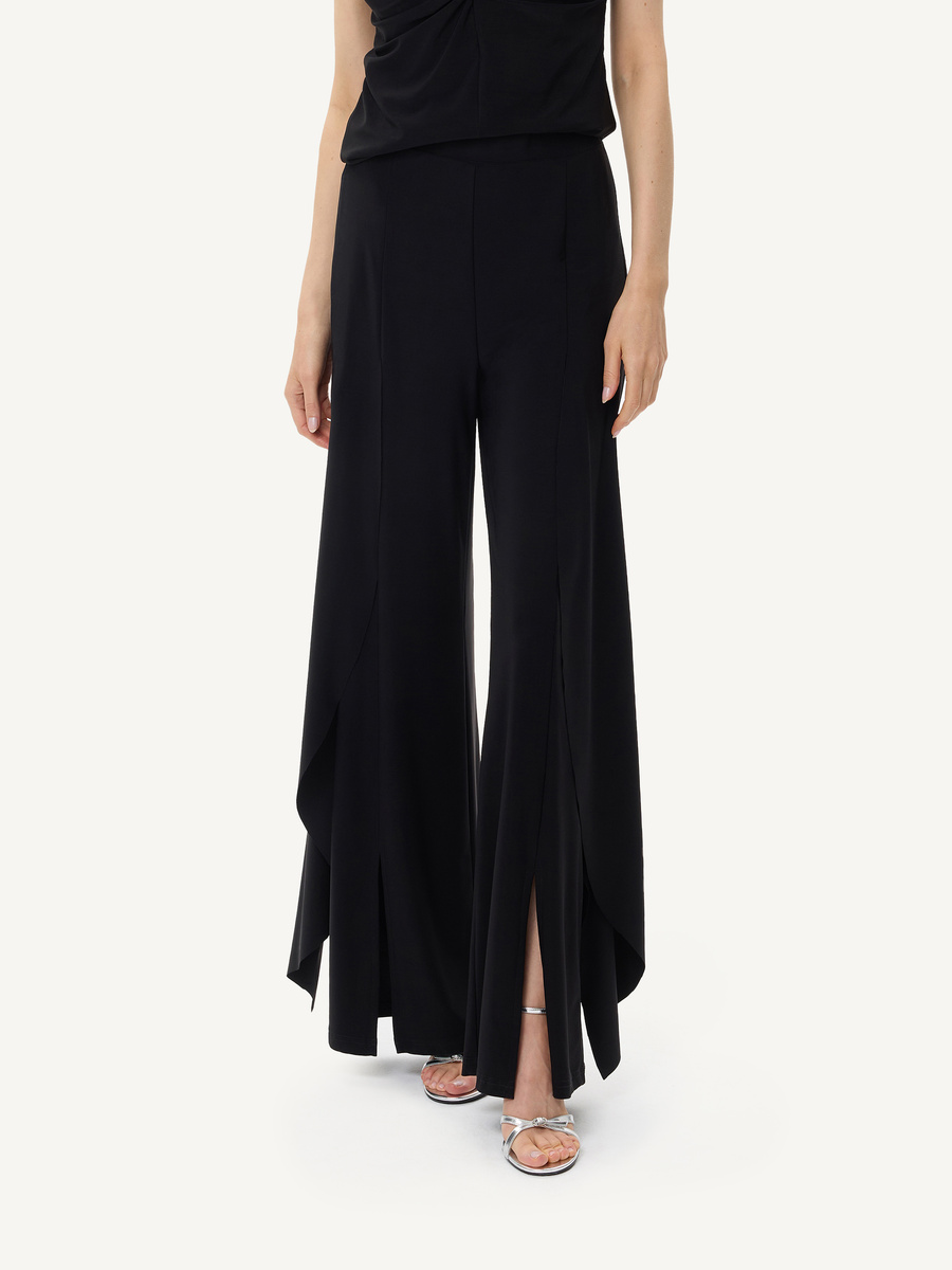 Black evening trousers with dramatic side slits