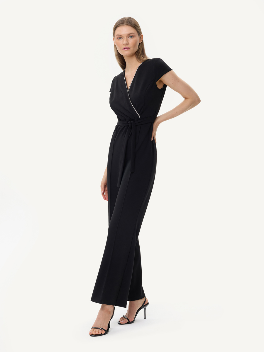 Tailored jumpsuit with crystal trim – burgundy