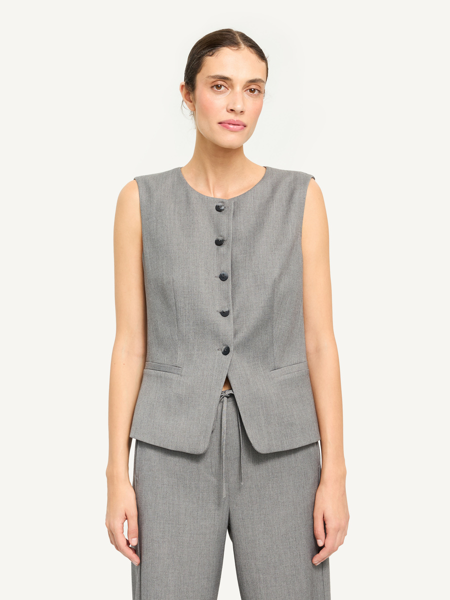 Szara kamizelka na guziki z wełną