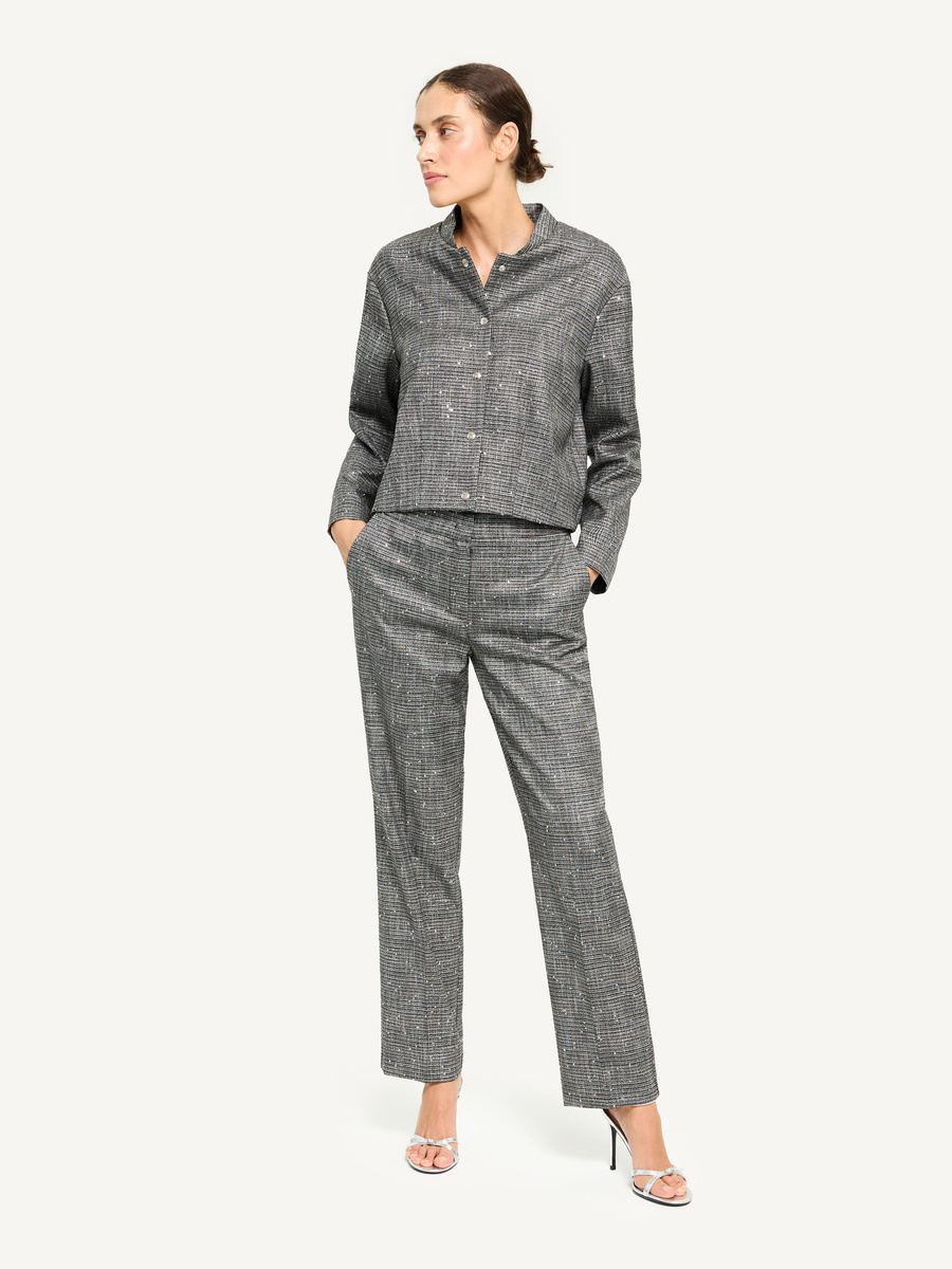 Straight-leg sequin check trousers