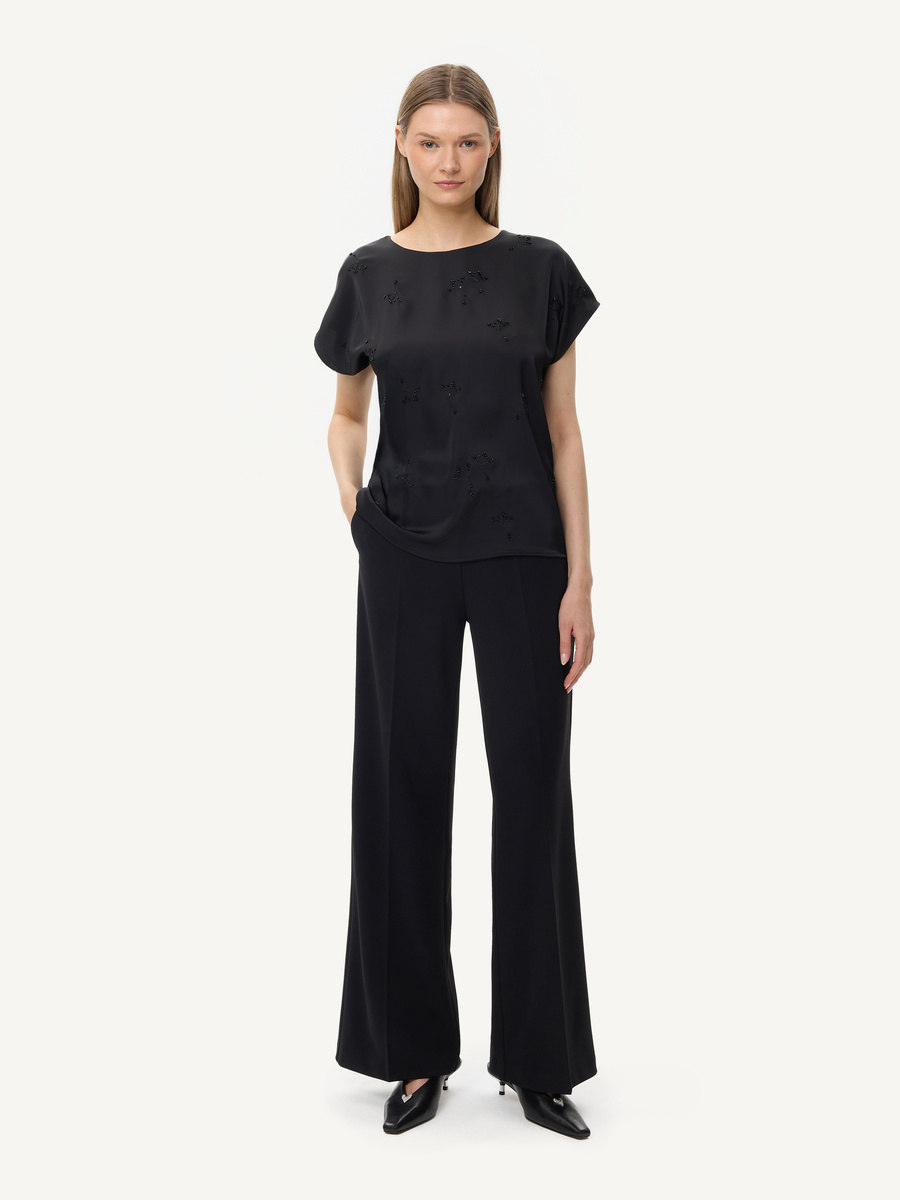Black wide-leg trousers with elasticated waistband