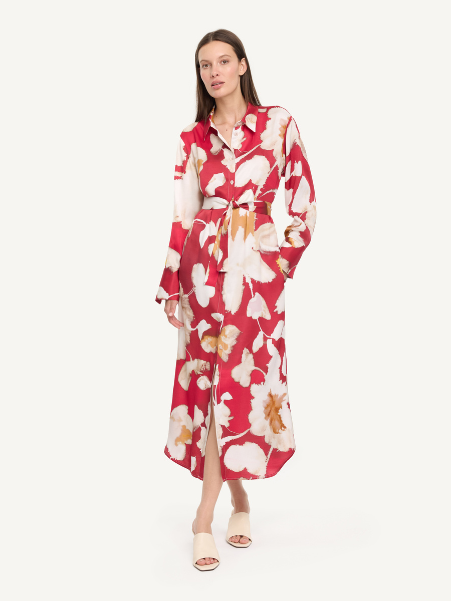 KMX Studio viscose shirt dress with belt and abstract print – red