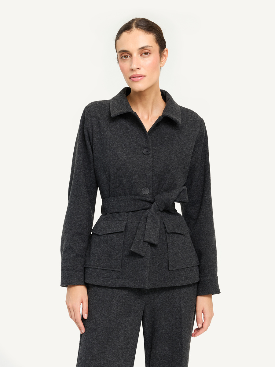 Fitted knit blazer with belt - blazer