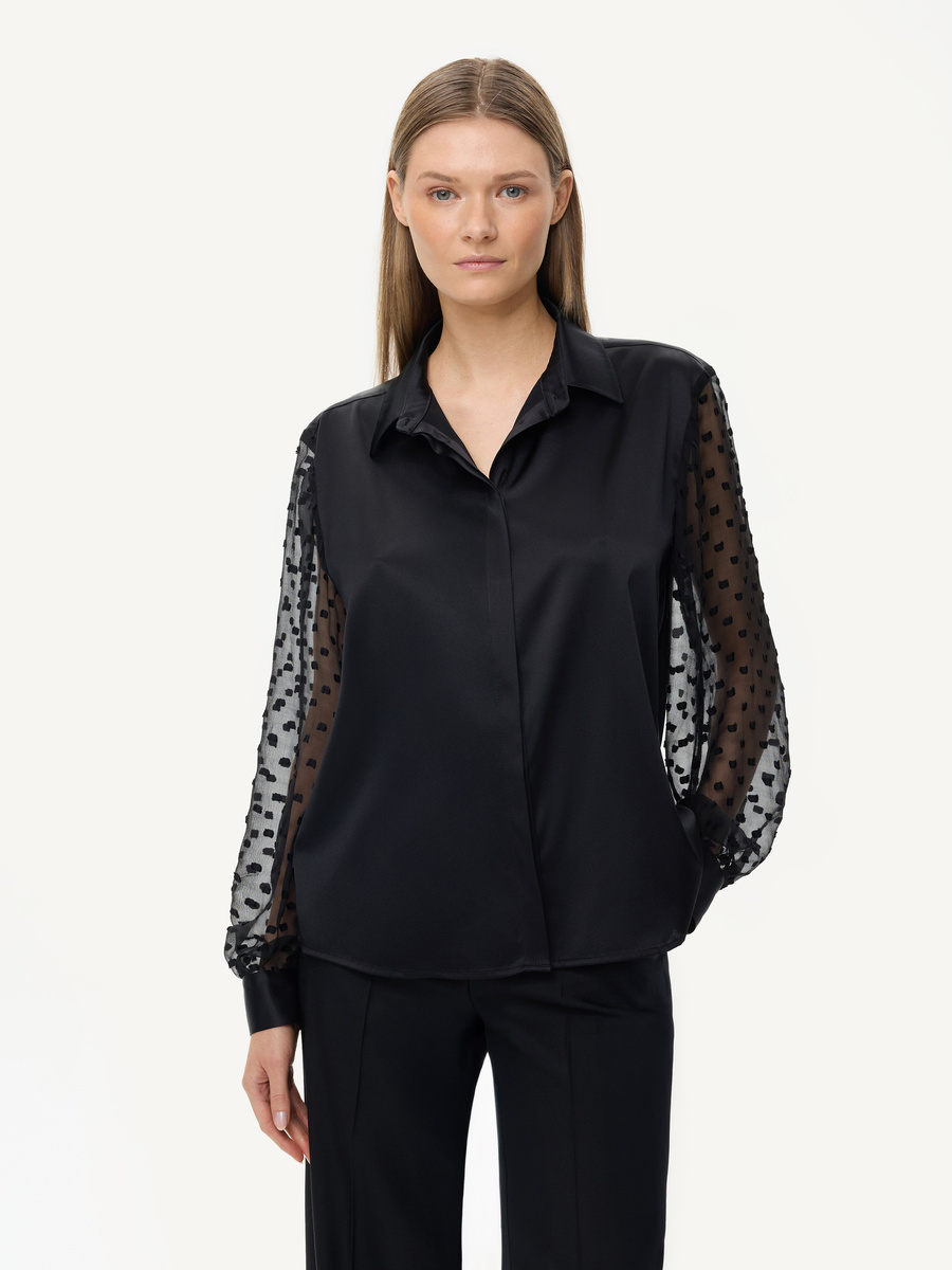 KMX Studio Silk blouse with sheer sleeves – black