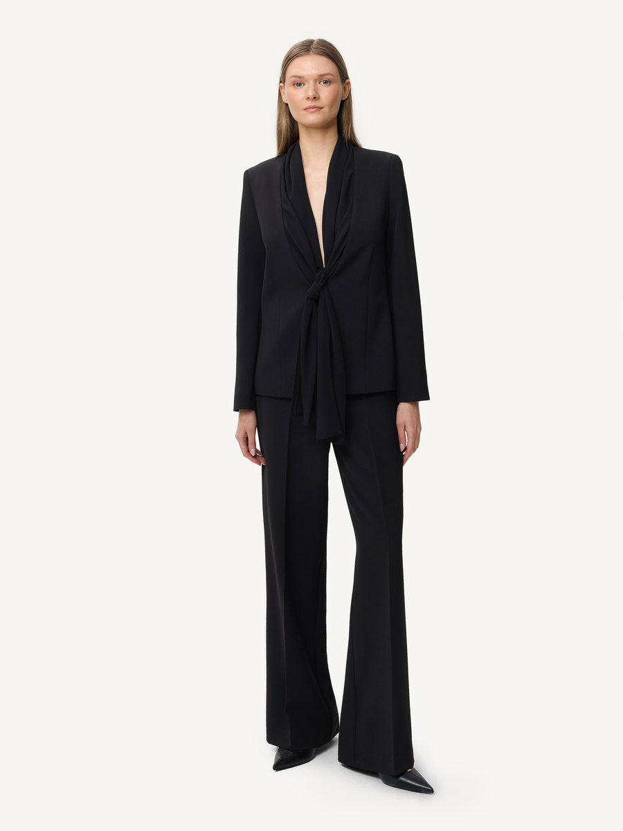 Tailored suit with chiffon scarf detail – black
