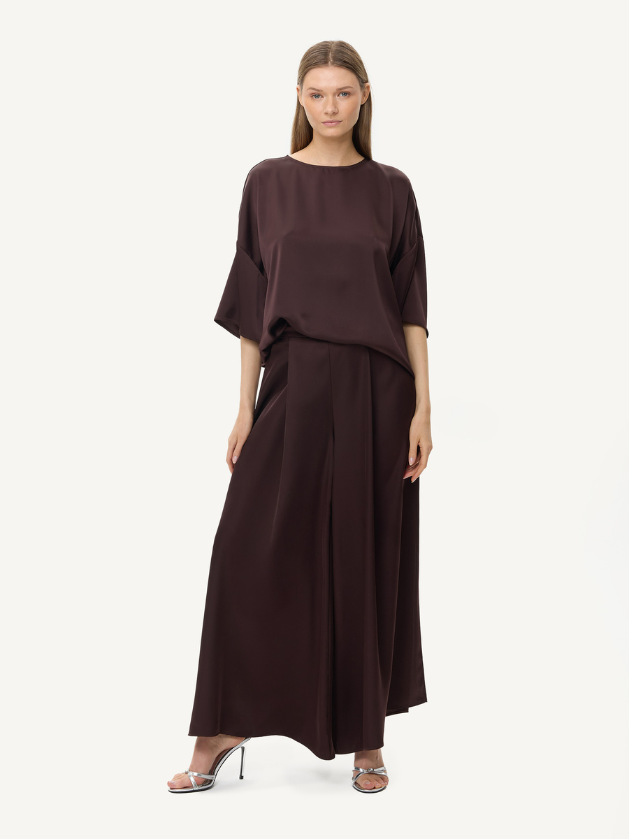 Satin wide-leg trousers – chocolate