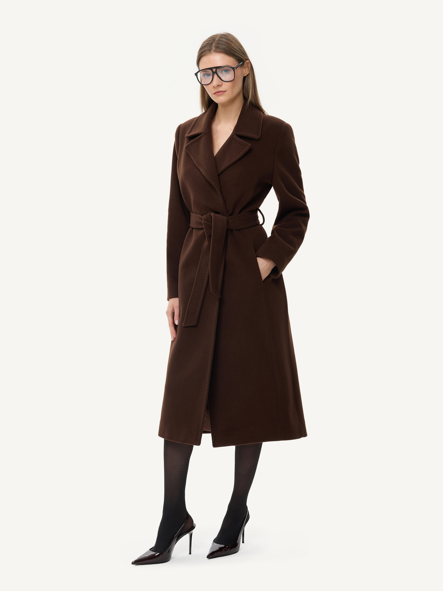 KMX Studio Belted coat in virgin wool & cashmere – chocolate