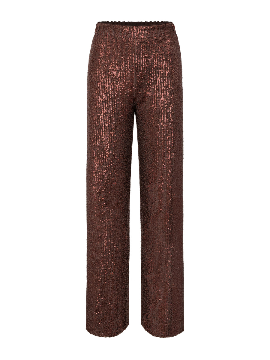 Sequin-embellished wide-leg trousers - chocolate