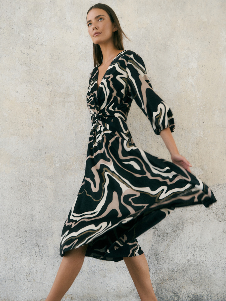 Viscose midi dress with wrap neckline and belt