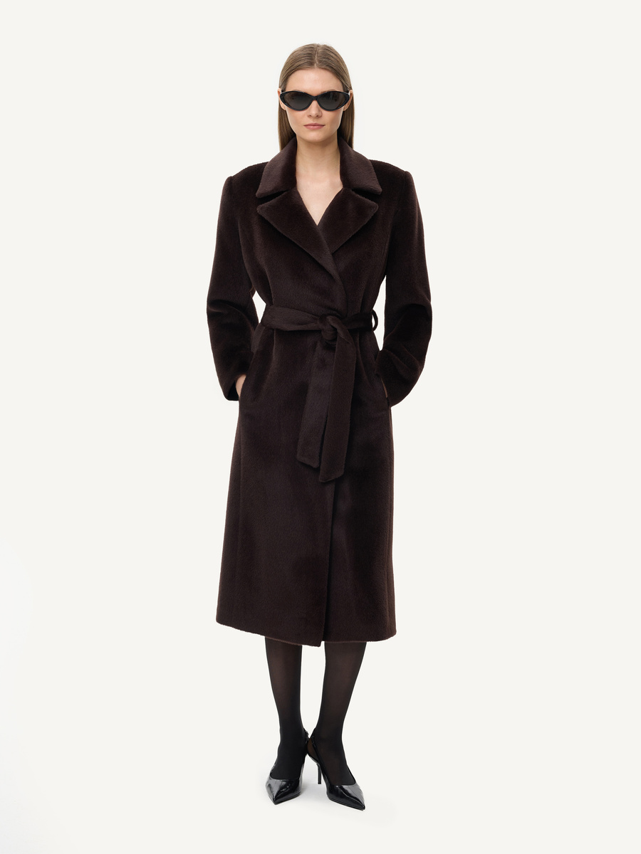 KMX Studio Suri Alpaca & virgin wool belted coat – dark chocolate