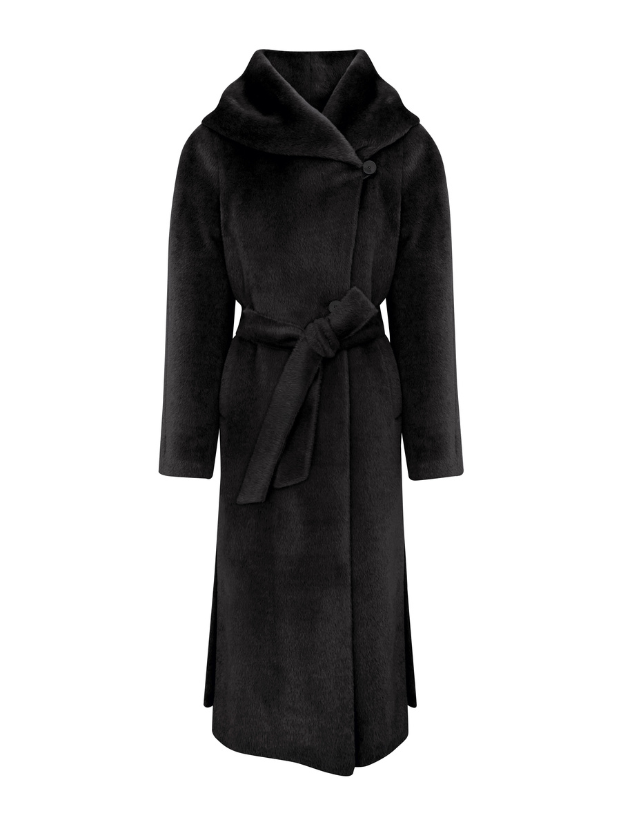 KMX Studio Suri Alpaca & virgin wool hooded coat – black