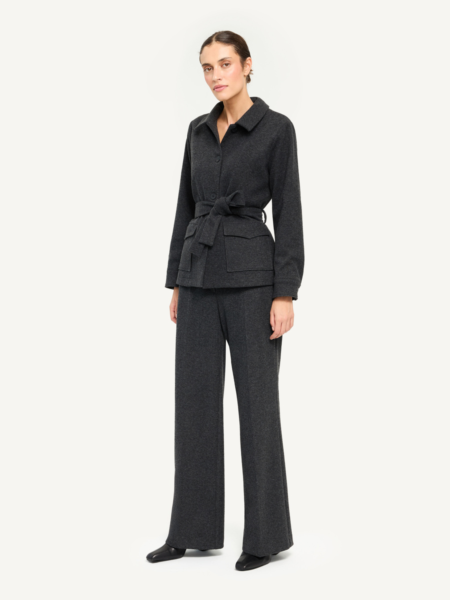 Black melange knit set with belt