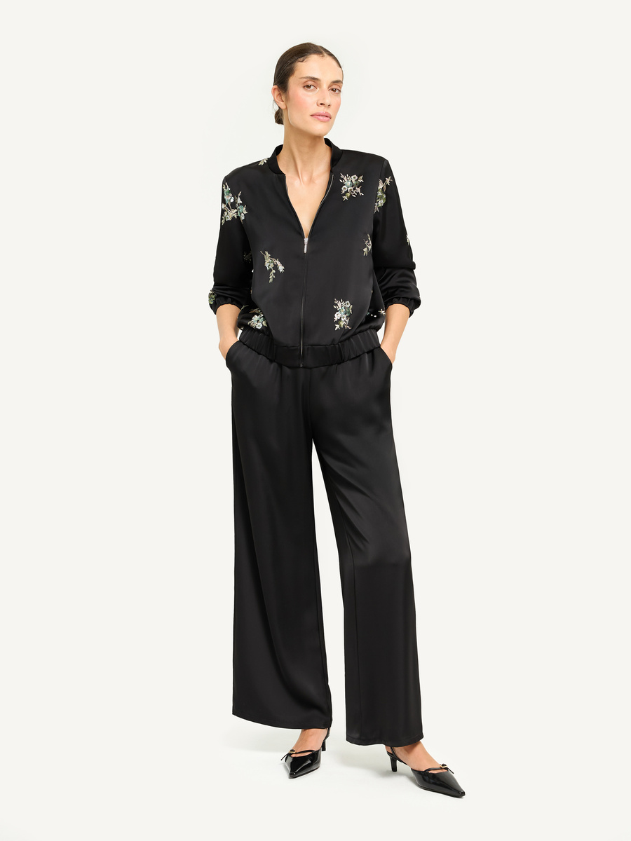 Wide-leg satin trousers – black