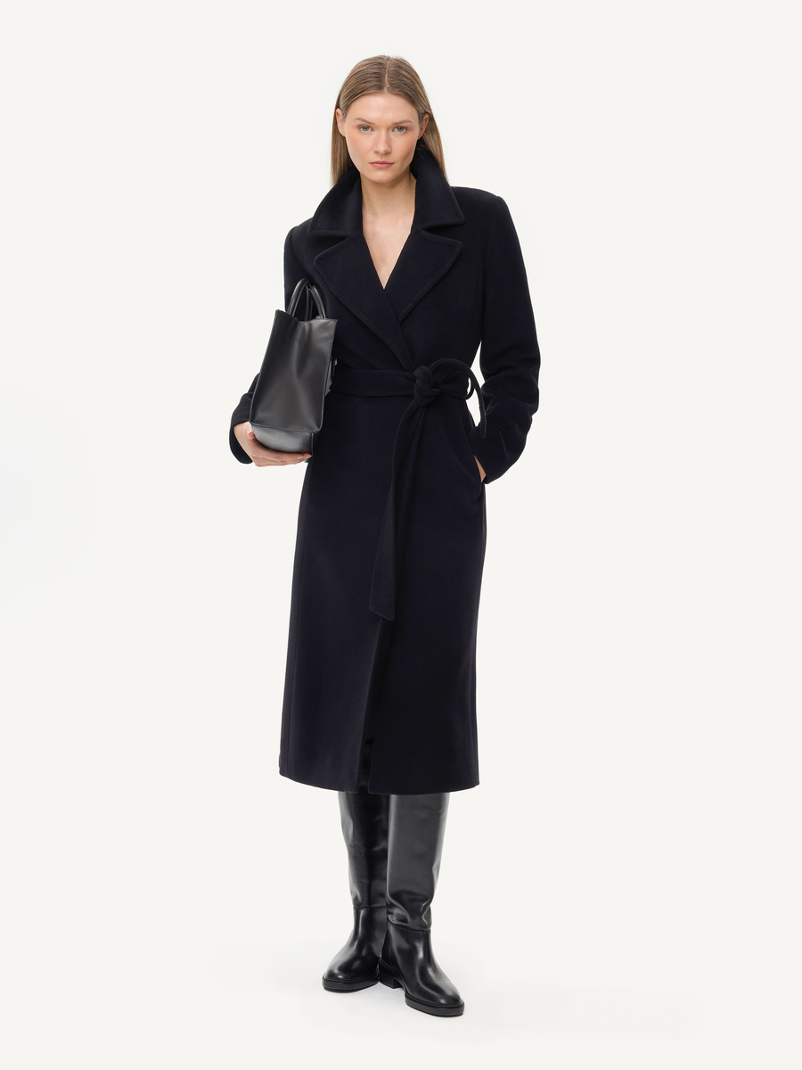 KMX Studio Belted coat in virgin wool & cashmere – black
